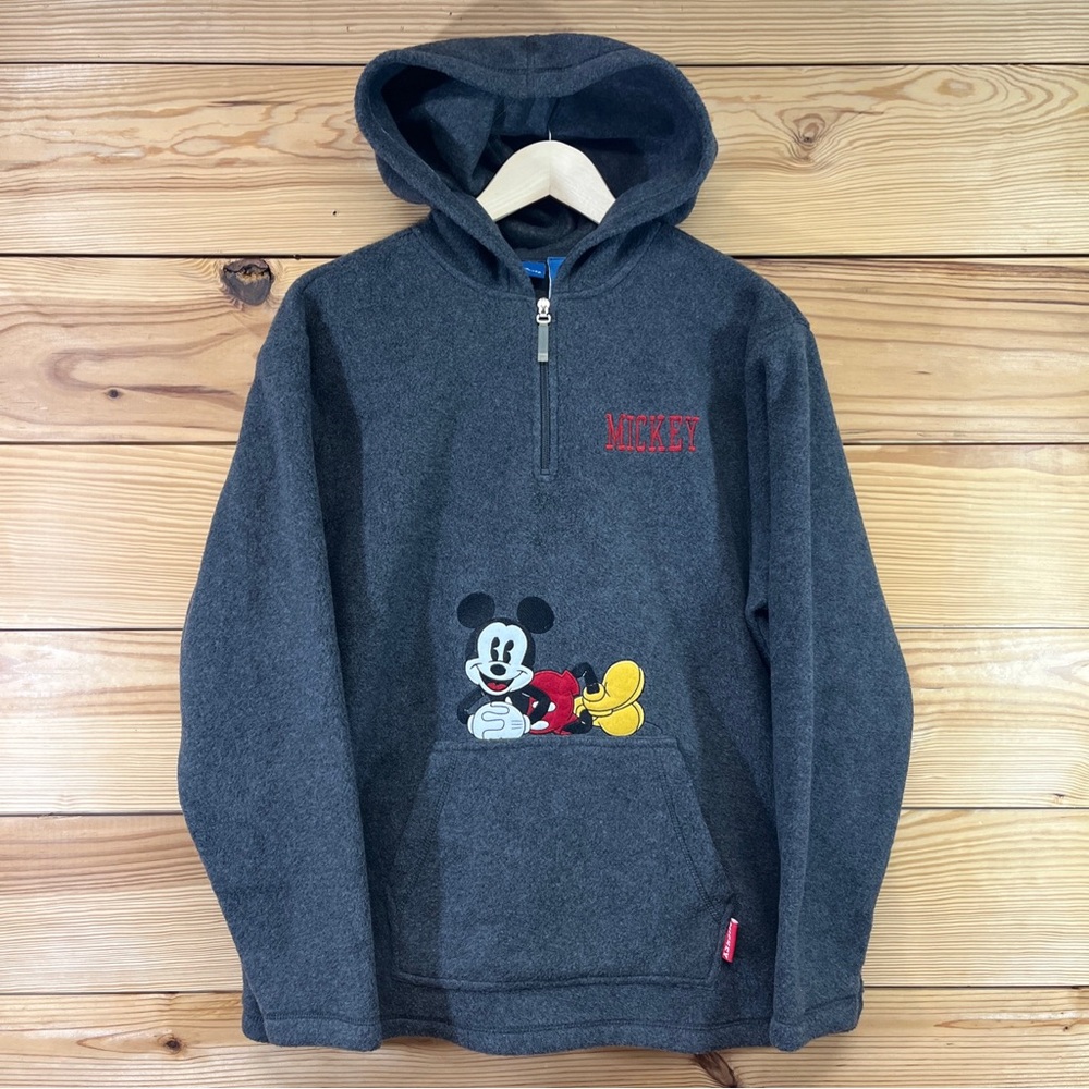 Disney Mickey Mouse Fleece Pullover XL Hoodie Embroidered Kangaroo Pouch B87